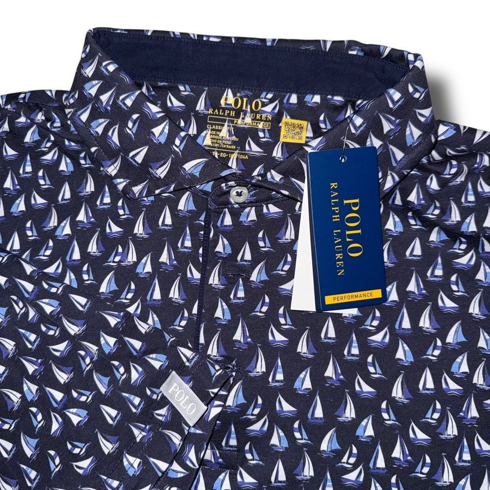 New POLO RALPH LAUREN Golf Shirt Men‎ XL Navy Performance Classic Sailboat $115